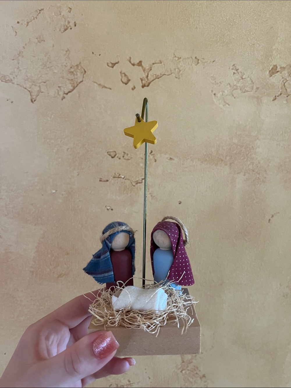 Handcrafted Wooden Nativity Figurine Set with Star